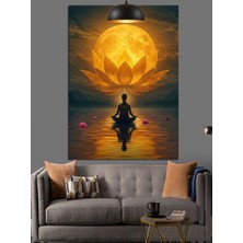 Ay Işığında Lotus Meditasyonu Dekoratif Kanvas - Mdf Ahşap Tablo