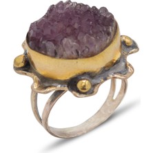 Midyat Nurtaş Gümüş Kök Ametist Taşlı Çekiç İşlemeli 925 Ayar Gümüş Kadın Yüzük 201024484