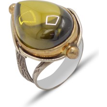 Midyat Nurtaş Gümüş Zeytin Yeşili Çekiç İşlemeli 925 Ayar Gümüş Kadın Yüzük 201024487