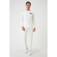 Efor Erkek Slim Fit Pamuklu Uzun Kollu Ekru Beyaz T-Shirt TS 888