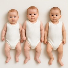 nevrankids Yenidoğan Bebek Kız Çocuk 3 Parça Body Zıbın Seti Ekru Renk Pamuk Elastan Kumaş Baskılı Desen