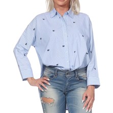 Only 15354754 Cizgili Kadin Gomlek - Mavi Cizgili