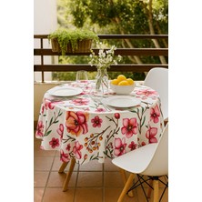 Yuvarlak Çiçek Desenli Duck Kumaş Masa Örtüsü 150X150 cm
