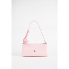 Kadın Zarif Pembe Fular Hediyeli Suni Deri Baget Fermuar Kapama El ve Kol Çantası