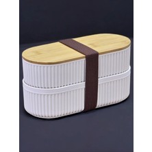 Makri Home 2'li Bambu Kapaklı Saklama ve Beslenme Kutusu – 2 Katlı, 20 x 9 x 5,5 cm