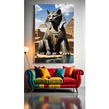 Özkacar Group Antik Mısır Devasa Kedi Heykeli Ev Duvar Salon Güzellik Salonu Ofis Dükkan Dekarasyon Kanvas Tablo