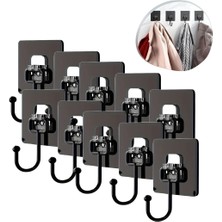 10 Adet Duvara, Dolapa Yapışan Güçlü Yapışkanlı Siyah Duvar Askısı, Delmeden, Vida Kullanmadan Pratik Çözüm