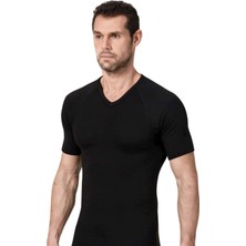 Erkek Siyah Kısa Kollu V Yaka Termal Fanila