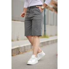 Erkek Beli Bağcıklı ve Düğmeli Bezayağı Kumaş Şort