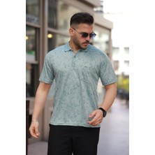 Erkek Yakalı Jakar Baskılı Kısa Kollu T-Shirt