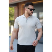 Erkek Fermuarlı Yakalı Kısa Kollu Tshirt