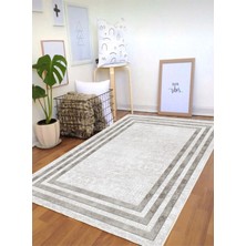 Gri Dijital Baskı Salon Halısı Kaymaz Tabanlı Yıkanabilir Halı Yolluk