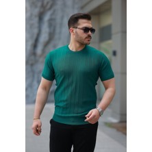 Erkek Kısa Kollu Bisiklet Yaka Çizgili Triko Tişört