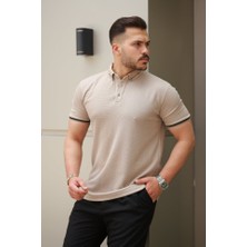 Erkek Düğmeli Yaka Waffle Kumaş Kısa Kollu Tişört