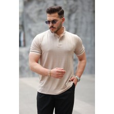 Erkek Düğme Yakalı Jakar Kumaş Kısa Kollu Tişört