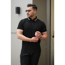 Erkek Düğme Yakalı Jakar Kumaş Kısa Kollu Tişört