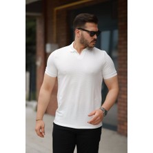 Erkek Yakalı Waffle Dokulu Kısa Kollu Tişört