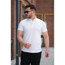 Erkek Çizgi Dokulu Çıtçıt Yakalı Kısa Kollu T-Shirt