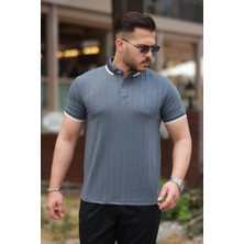 Erkek Düğme Yakalı Jakar Kumaş Kısa Kollu Tişört