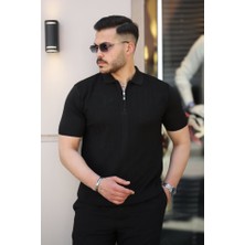 Erkek Yakası Fermuarlı Kısa Kollu T-Shirt