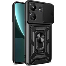 Xiaomi Redmi 13C Kılıf Magnetik Standlı Kamera Korumalı Ecrz Sürgülü Vega Kapak-Siyah