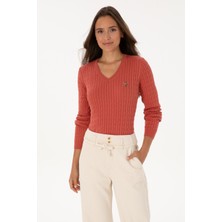 U.S. Polo Assn. Kadın Gül Kurusu V Yaka Basic Kazak 50307700-VR026