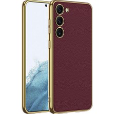 Galaxy S23 Plus Kılıf Deri Görünümlü Kenarları Elektroplating Kaplama Ecrz Fizyon Kapak-Kırmızı