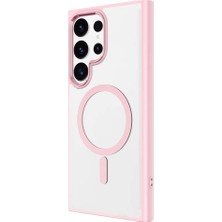 Galaxy S24 Ultra Kılıf Magsafe Şarj Özellikli Ecrz Krom Magsafe Silikon Kapak-Pembe