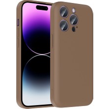 iPhone 14 Pro Max Kılıf Kamera Korumalı Kartlık Hazneli Ecrz Vitra Kapak - Kahverengi