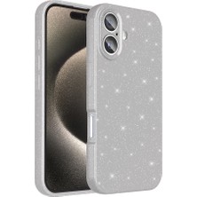 iPhone 16 Plus Kılıf Kamera Korumalı Simli Lüks Ecrz Koton Kapak - Gümüş