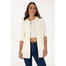 U.S. Polo Assn. Kadın Krem Fermuarlı Kapüşonlu Sweatshırt 50307714-VR256