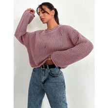 Salaş Delik Detaylı Kazak Pembe