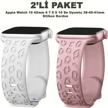 Apple Watch 10 42MM – 6 7 8 9 10 Se Uyumlu 38-40-41MM Leopar Desenli 2'li Silikon Kordon Seti