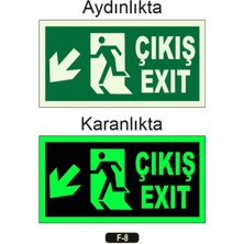 Fosforlu Çıkış Exıt Yön Levhası Sol Aşağı Ok