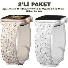 Apple Watch 10 42MM – 6 7 8 9 10 Se Uyumlu 38-40-41MM Leopar Desenli 2'li Silikon Kordon Seti