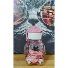 Ayıcıklı Matara Şeffaf Suluk, Okul, Ofis, Seyahat Pembe Renk