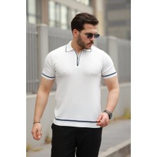 Erkek Fermuarlı Yakalı Kısa Kollu T-Shirt