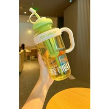 Ice Cream Tasarımlı Pipetli Suluk 1.3 Litre Büyük Hacimli, Şeffaf Renkli Matara, Sızdırmaz Kapak