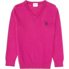 U.S. Polo Assn. Kız Çocuk Fuşya V Yaka Basic Kazak 50316777-VR023