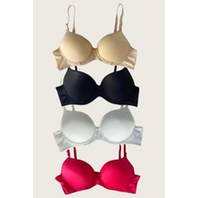 Marsilyan- Siyah-Beyaz-Kırmızı-Ten 4'lü Içi Boş Micro Balenli Günlük Tek Desteksiz Sütyen