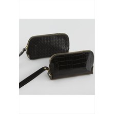 Karışık Desenli Siyah Dikdörtgen Deri Cüzdan