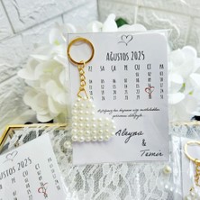10 Adet Inci Kalp Anahtarlık Takvim Baskılı Kart Üzeri  Nişan Nikah Söz Hediyelik