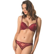 Brodeli Silikonlu Taşlı Sütyen Takım Kadın 5040