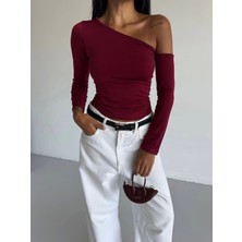 Omuz Detaylı Kollu Bluz Bordo F2336