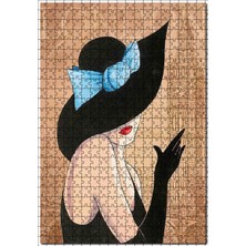 Cakapuzzle London Zeminde Mavi Fiyonklu Şapkalı Kadın  120 Parça Puzzle Yapboz Mdf (Ahşap)