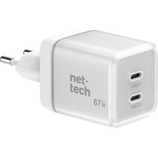 Nettech NT-HCH12 Pd+Qc Ganprime 67W Şarj Aleti Hızlı Şarj Aleti/şarj Isısını Düşürür Gan Destekli Akım Korumalı Güç Adaptörü