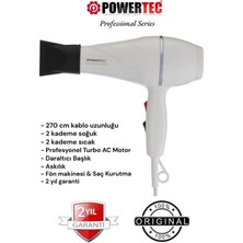 Powertec TR-501 Profesyonel 2500 W Fön Makinesi – 2 Kademeli Hız, Ergonomik Tasarım, Kuaför ve Ev Kullanımına Uygun