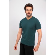 Erkek V Yaka Tshirt Şort Cep Fermuarlı Alt Üst Takım