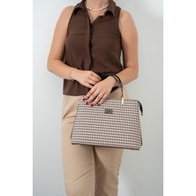 Silver & Polo Silver Polo Kahve Sarı - Kahve Ekose Line Kare Kadın El Çantası SP924
