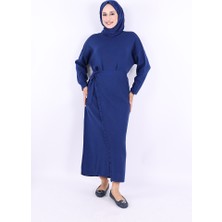 Bym Fashion Pelerinli Bağlamalı Triko Elbise 17031 Lacivert